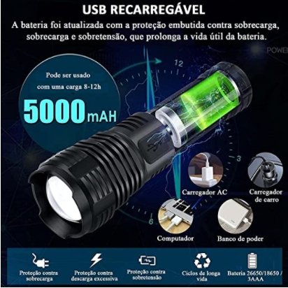 Super Flash - Lanterna Tática 2500 Lúmens - Inspira