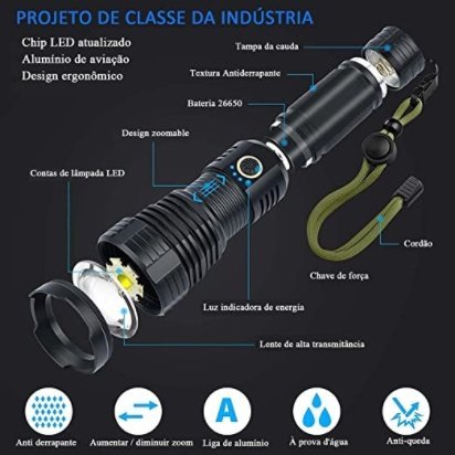 Super Flash - Lanterna Tática 8000 Lúmens - Inspira
